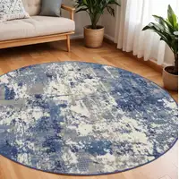 Photo of 8' Blue Abstract Power Loom Round Rug