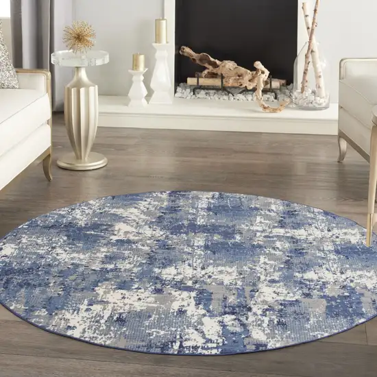 8' Blue Abstract Power Loom Round Rug Photo 7