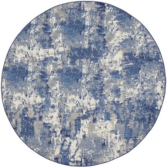 8' Blue Abstract Power Loom Round Rug Photo 4