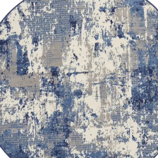 4' Blue Abstract Power Loom Round Rug Photo 6