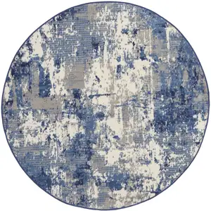 Photo of 4' Blue Abstract Power Loom Round Rug