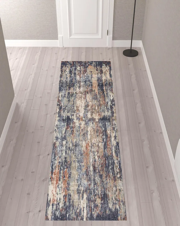 10' Blue Abstract Power Loom Runner Rug Photo 2