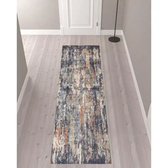 10' Blue Abstract Power Loom Runner Rug Photo 2