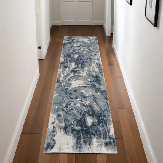 8' Blue Abstract Power Loom Runner Rug Photo 1