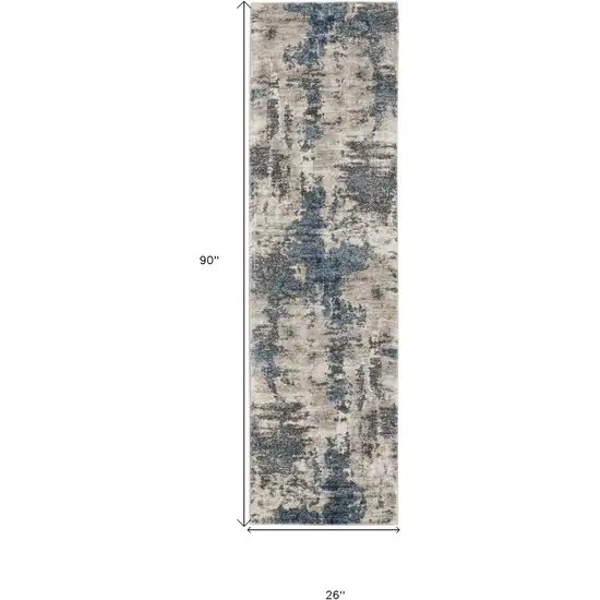 8' Blue Abstract Power Loom Runner Rug Photo 3