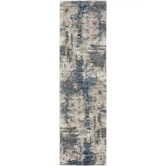 8' Blue Abstract Power Loom Runner Rug Photo 2