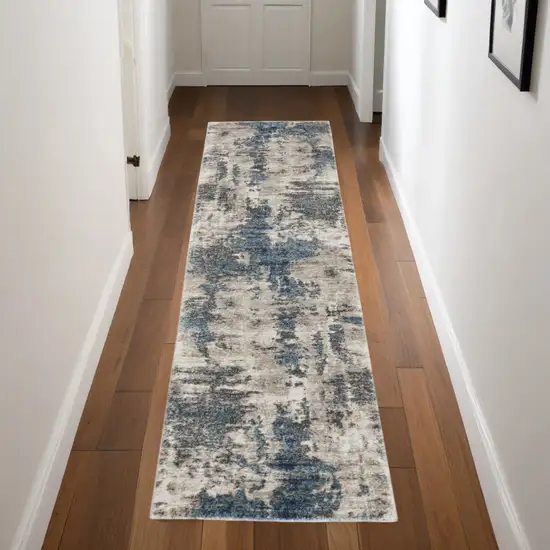 8' Blue Abstract Power Loom Runner Rug Photo 1