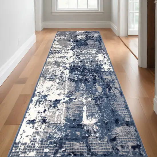 10' Blue Abstract Power Loom Runner Rug Photo 1