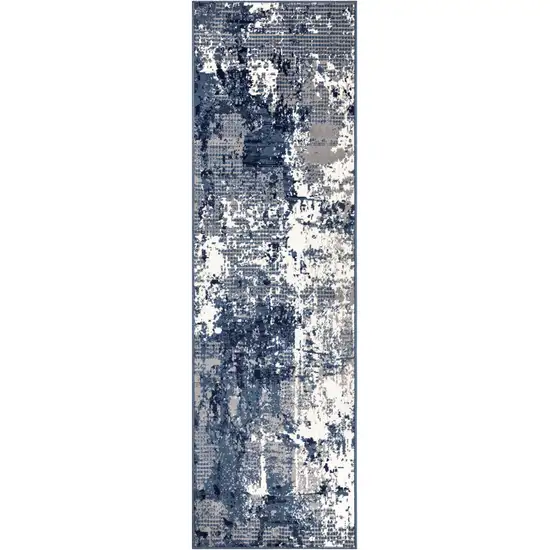 10' Blue Abstract Power Loom Runner Rug Photo 2