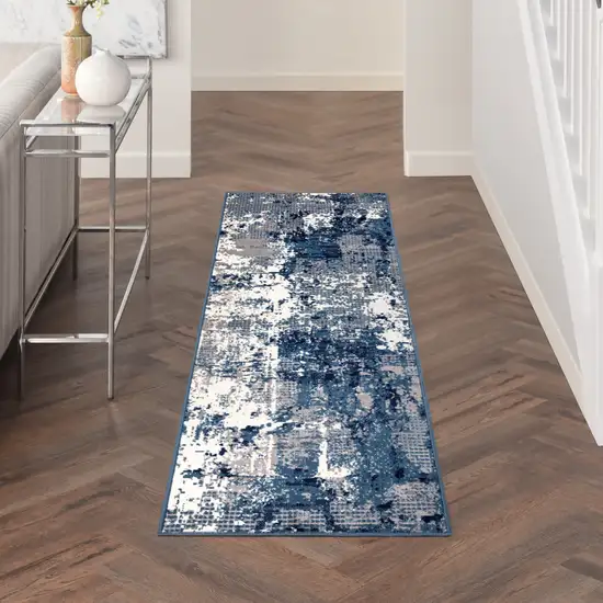 10' Blue Abstract Power Loom Runner Rug Photo 7