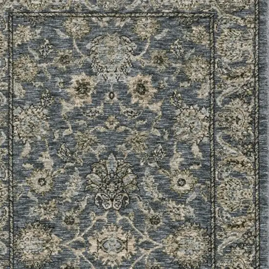 8' Blue And Beige Oriental Runner Rug With Fringe Photo 8