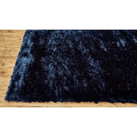 8' Blue And Black Round Shag Tufted Handmade Area Rug Photo 7