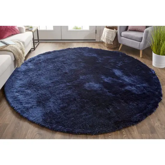 8' Blue And Black Round Shag Tufted Handmade Area Rug Photo 4