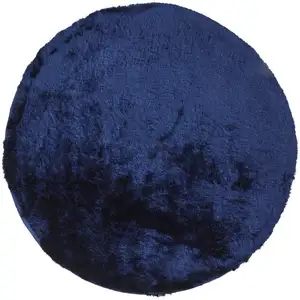 Photo of 8' Blue And Black Round Shag Tufted Handmade Area Rug