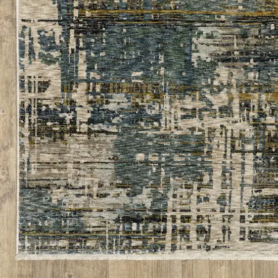 8' Blue And Gold Abstract Runner Rug With Fringe Photo 4