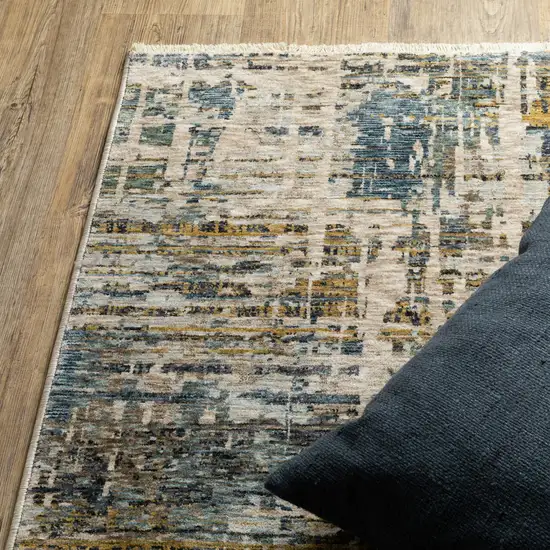 8' Blue And Gold Abstract Runner Rug With Fringe Photo 7