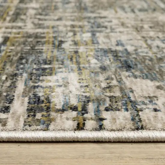 8' Blue And Gold Abstract Runner Rug With Fringe Photo 6