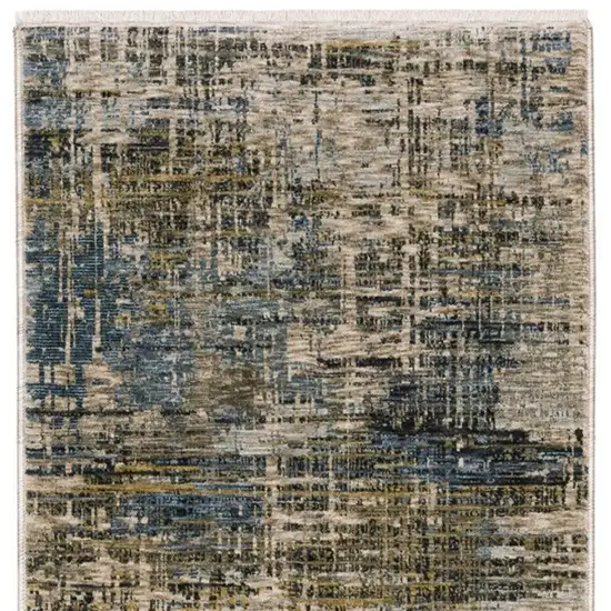 8' Blue And Gold Abstract Runner Rug With Fringe Photo 5