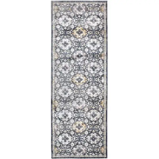 8' Blue And Gold Floral Stain Resistant Runner Rug Photo 1