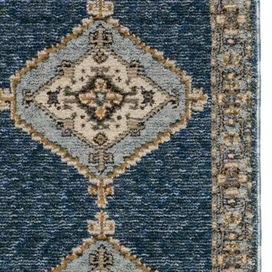 8' Blue And Gold Medallion Runner Rug Photo 5