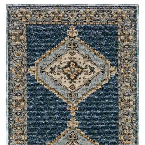 8' Blue And Gold Medallion Runner Rug Photo 6