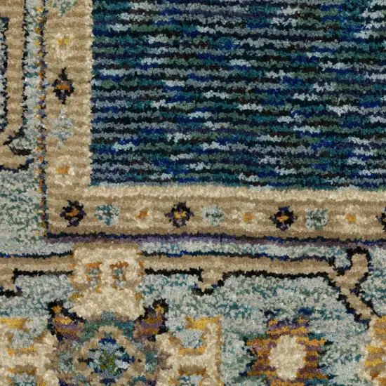 8' Blue And Gold Medallion Runner Rug Photo 8