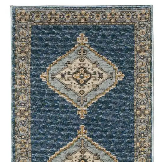 12' Blue And Gold Medallion Runner Rug Photo 4