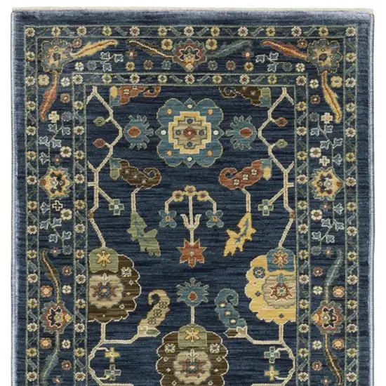 8' Blue And Gold Oriental Runner Rug With Fringe Photo 4