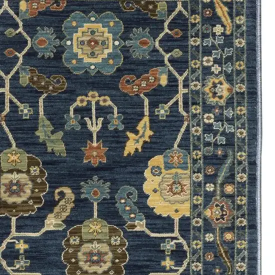 8' Blue And Gold Oriental Runner Rug With Fringe Photo 9