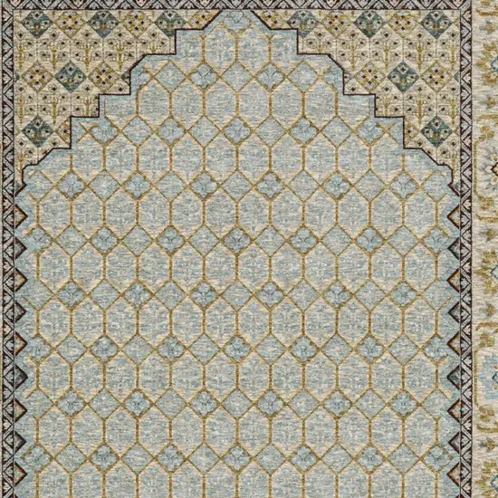 8' Blue And Gold Oriental Runner Rug With Fringe Photo 8