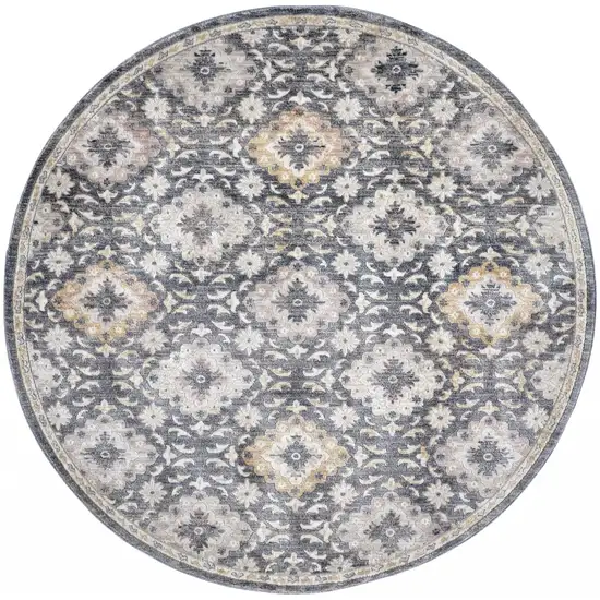 6' Blue And Gold Round Floral Stain Resistant Area Rug Photo 1