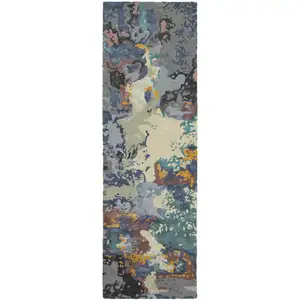 Photo of 8' Blue And Gray Abstract Hand Tufted Runner Rug