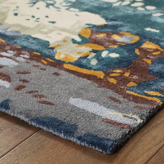 8' Blue And Gray Abstract Hand Tufted Runner Rug Photo 5