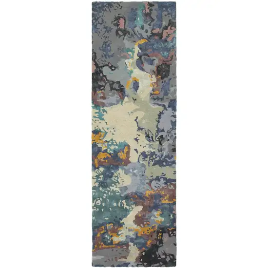 8' Blue And Gray Abstract Hand Tufted Runner Rug Photo 4