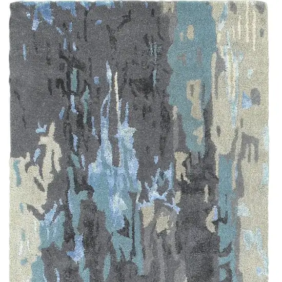 8' Blue And Gray Abstract Hand Tufted Runner Rug Photo 4