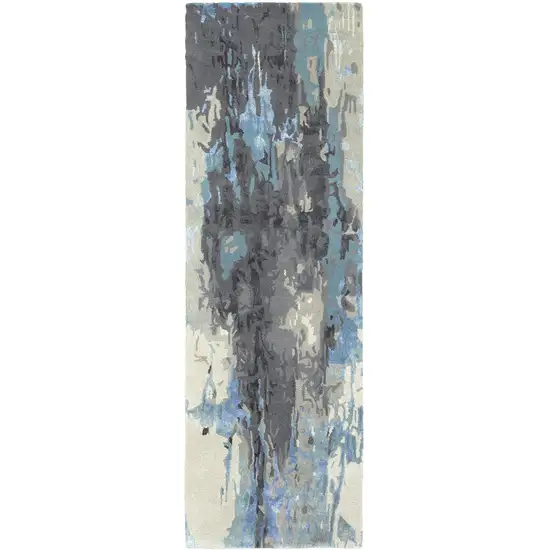 8' Blue And Gray Abstract Hand Tufted Runner Rug Photo 2