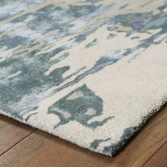 8' Blue And Gray Abstract Hand Tufted Runner Rug Photo 6