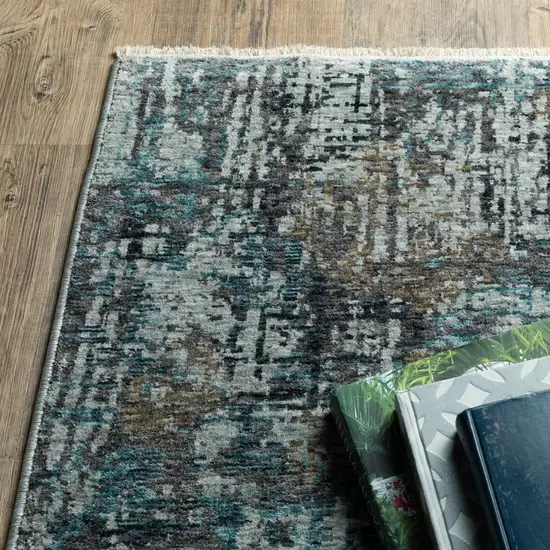 8' Blue And Gray Abstract Runner Rug With Fringe Photo 9