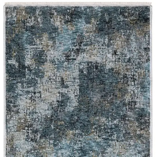 8' Blue And Gray Abstract Runner Rug With Fringe Photo 4