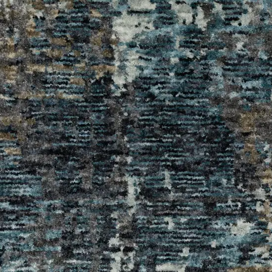 8' Blue And Gray Abstract Runner Rug With Fringe Photo 6