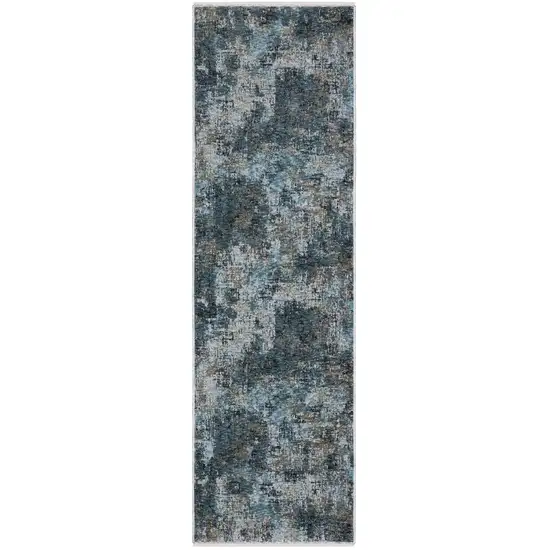 8' Blue And Gray Abstract Runner Rug With Fringe Photo 2