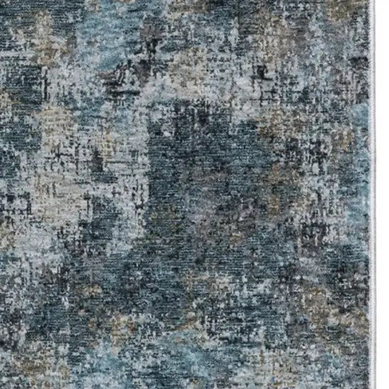 8' Blue And Gray Abstract Runner Rug With Fringe Photo 8