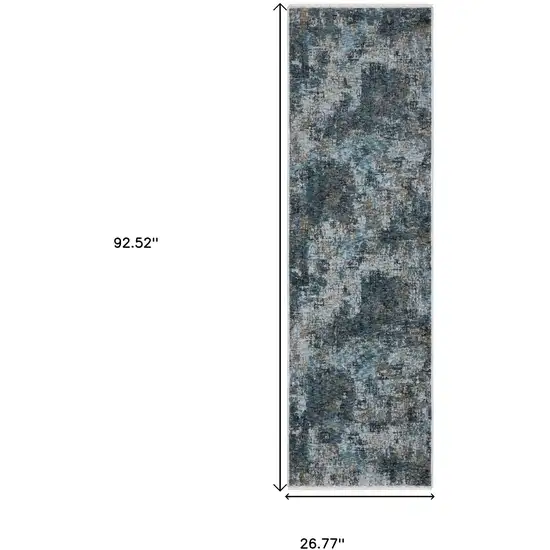 8' Blue And Gray Abstract Runner Rug With Fringe Photo 3