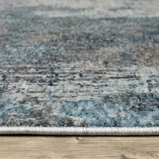 8' Blue And Gray Abstract Runner Rug With Fringe Photo 5