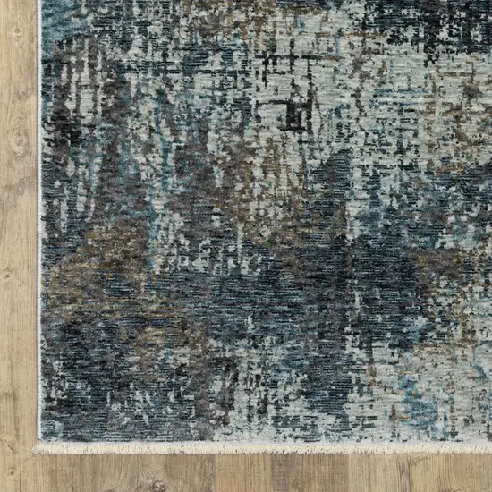 8' Blue And Gray Abstract Runner Rug With Fringe Photo 7