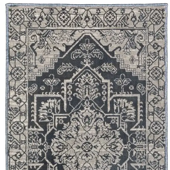 8' Blue And Gray Medallion Runner Rug Photo 4