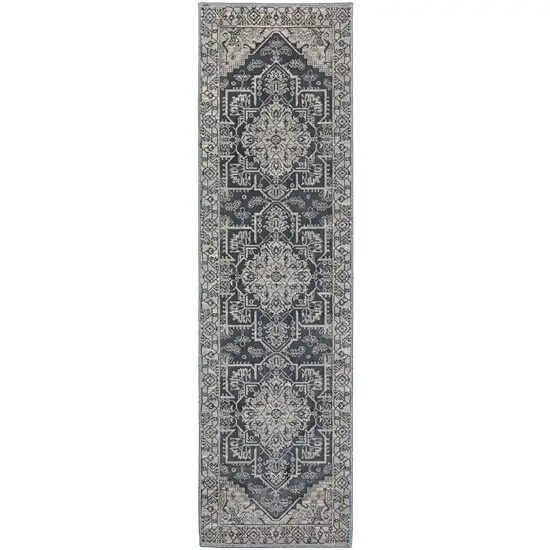 8' Blue And Gray Medallion Runner Rug Photo 2