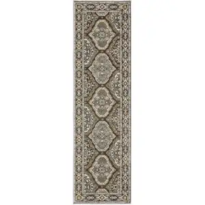 Photo of 8' Blue And Gray Medallion Runner Rug