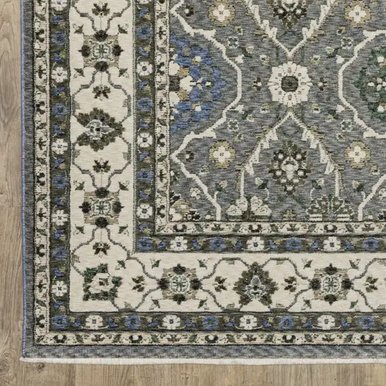 8' Blue And Gray Oriental Runner Rug With Fringe Photo 7