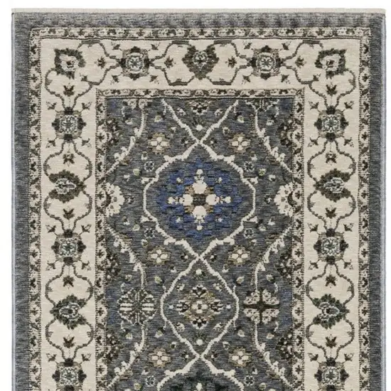 8' Blue And Gray Oriental Runner Rug With Fringe Photo 9